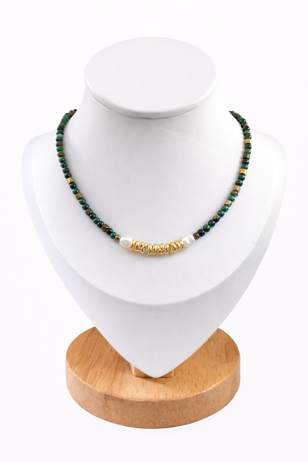 Collar de Ágata Musgosa con Perlas