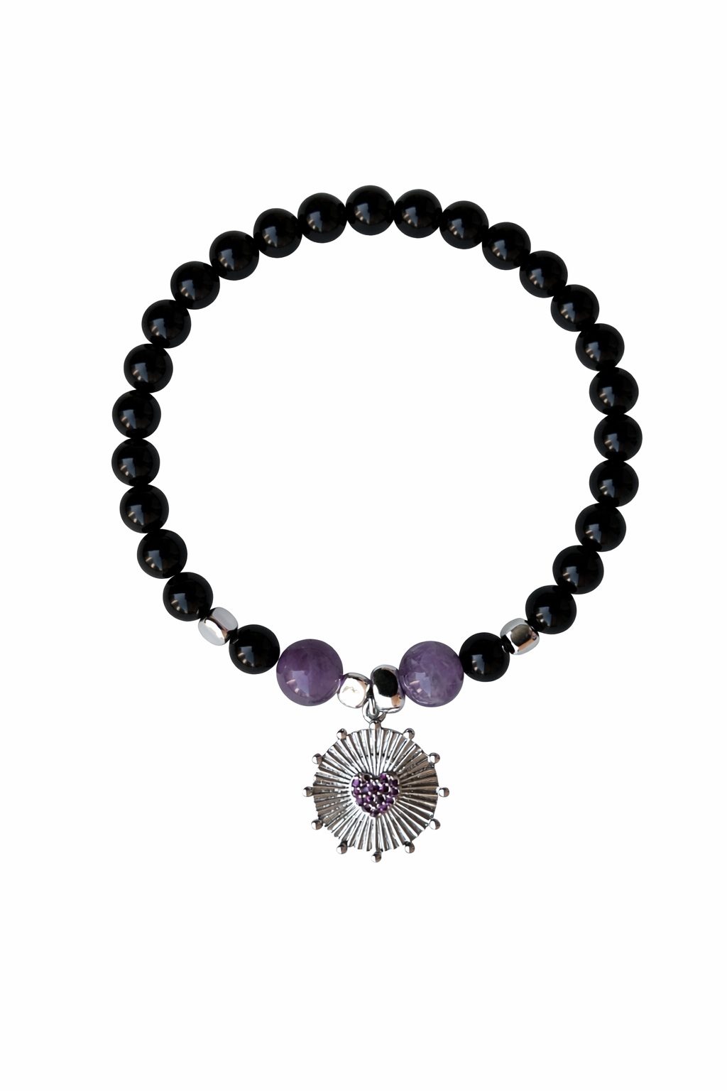 Pulsera de Ágata Negra y Amatista.
