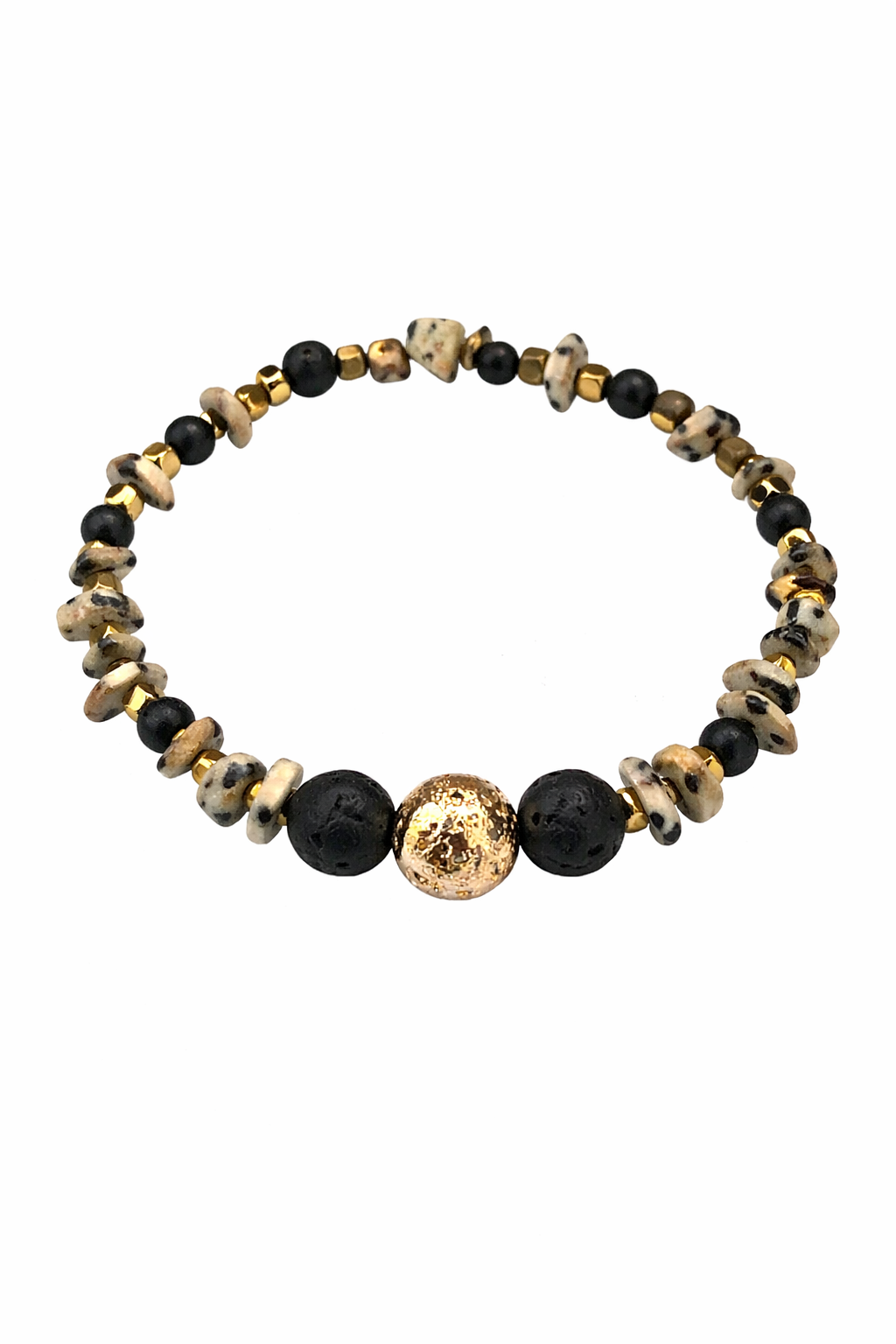 Pulsera de Jaspe dálmata y Piedra de Lava Natural